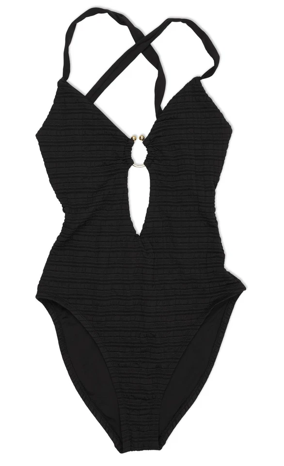 BECCA 541257 Womens Modern Edge One Piece Swimsuit Black Medium