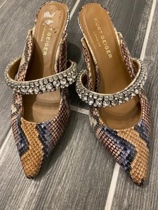 KURT GEIGER LONDON Dutchess Snake Animal Print Crystal Mules Luxury Size 38 - Picture 1 of 8
