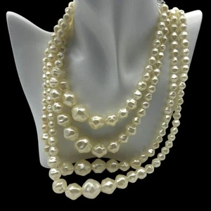 Vintage mehrsträngige Barock Kunstperlen Halskette - Lagenlook Statement Schmuck - Bild 1 von 6