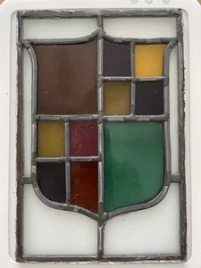 Vintage STAINED / LEADED Glass Window Panel SHIELD / CREST colorful #5 - Picture 1 of 8