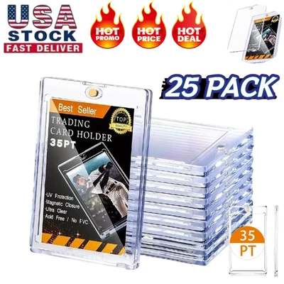 25~Pack Magnetic Trading Sports Card Holders 35pt One-Touch Hard UV Protection⭐ - Image 1 of 4