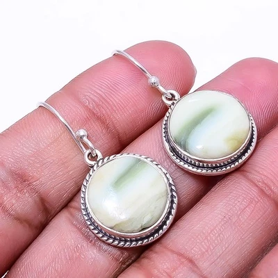Natural Serpentine 925 Sterling Silver Earring 1.33" E30, Christmas Gift - Image 1 of 4