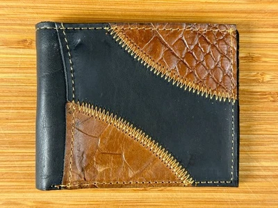 NUEVO SIN CAJA VINTAGE Cartera Plegable Hecha a Mano Cuero Genuino Negro/Marrón De Argentina Foto 1 de 4