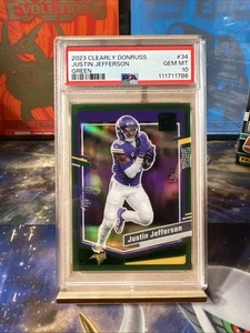 2023 Panini Clearly Donruss Justin Jefferson Green 14/25 PSA 10 Gem Mint - Bild 1 von 2