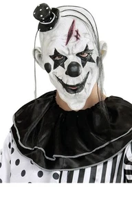 KILLER CLOWN MASK WITH MINI HAT – SCARY BLACK & WHITE HALLOWEEN FANCY DRESS - Picture 1 of 1