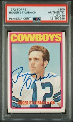 Roger Staubach Signed 1972 Topps RC Card #200 PSA 121153596 Autograph Grade 10 - Image 1 of 3