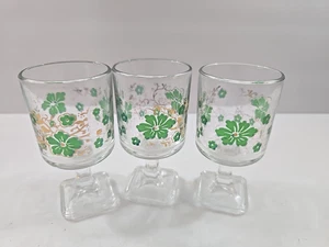 Juego de 3 vasos cordiales vintage años 60 con patas 3" oro verde vajilla floral - Imagen 1 de 14
