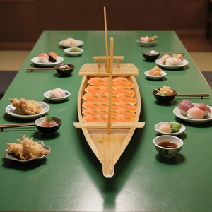 Großes Sushi Serviertablett in Bootsform Bambus Sushi Boot Serviertablett - Bild 1 von 18