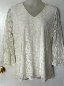 NUEVO CON ETIQUETAS Blusa Top Boho ALFANI Crema Malla Floral Encaje Forrada Manga Campana XXL 1X? - Imagen 1 de 2