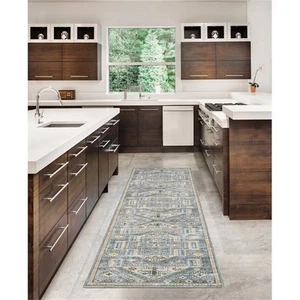Linon Washable Kirby Polyester 2'x8' Rug in Gray - Picture 1 of 17