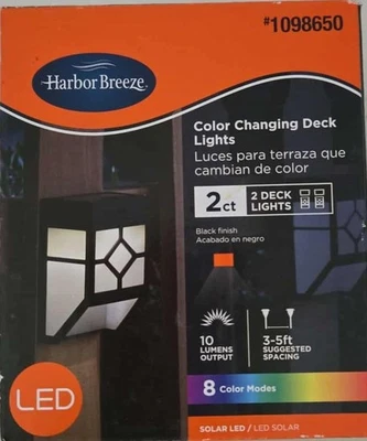 Harbor Breeze 10 Lumen Black 7 Colors Solar LED Outdoor Deck Light #10098650 NEW - Image 1 of 2