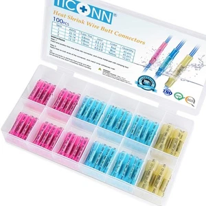 TICONN 100-TEILIGES Wärmeschrumpf-Stumpfdrahtverbinder-Kit, isoliert wasserdicht elekt... - Bild 1 von 9