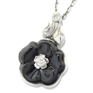 Auth CHANEL Camellia - 18K White Gold Black Diamond Black Ceramic Necklace - Picture 1 of 8