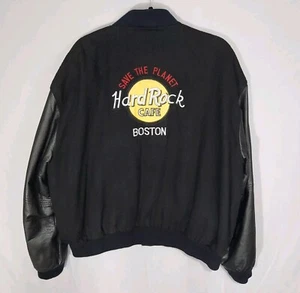 Vintage Hard Rock Cafe Jacket Mens XL Boston Leather Bomber Save The Planet 90s - Picture 1 of 13
