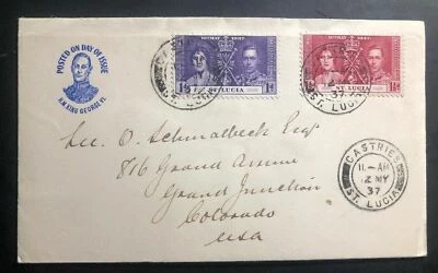 1937 Castries St Lucia First Day Cover FDC King George VI Coronation KGVI To USA - Image 1 of 2