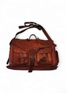 Vintage Tan Leather Crossbody Satchel Bag Briefcase Komal’s Passion Leather - Picture 1 of 7