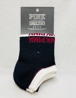 2 PAIRS Victoria's Secret Pink BURGUNDY BLACK No Show Socks Sport Run Ankle - Image 1 of 3