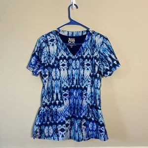 Barco One Blue Geometric Print Scrub Top Women’s M V-Neck Short Sleeve - Picture 1 of 5
