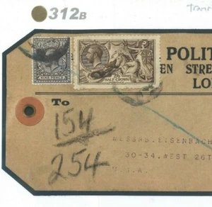 GB DLR SEEPFERD High Value RARE Parcel Tag USA 1916 WW1 {samwells-covers}312b - Bild 1 von 6