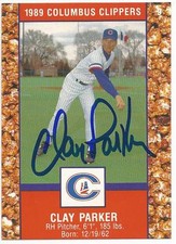 CLAY PARKER Autographed Signed 1989 Columbus Clippers card New York Yankees