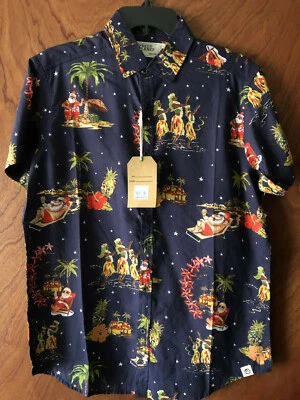 NUEVO CON ETIQUETAS $50 FREE PLANET Para hombres M Hawaiano Hula Niñas Santa Camisa Manga Corta Foto 1 de 3