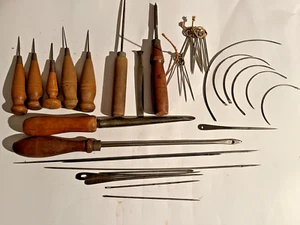 Vintage Sail Makers/ net makers Straight/Curved Needles Upholstery Work & Pins - Picture 1 of 8