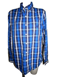 CHAPS Men's Size Medium,  Blue/White/Navy  Cotton/Poly Dress Shirt Long Sleeves - Picture 1 of 7