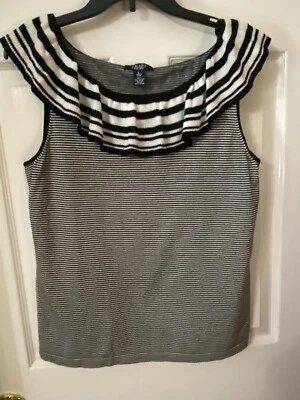 Chaps Black And White Rd Neck Sleeveless Ruffle Top lightweight sweater size M/L - Изображение 1 из 4