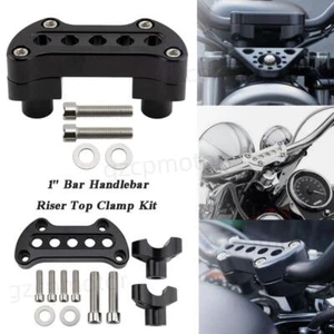 1" Black Bar Handlebar Riser Top Clamp Kit For Most Harley Street bob Softail - Picture 1 of 11
