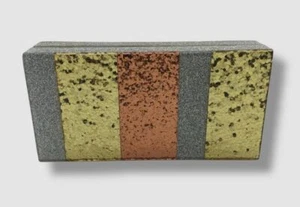 $147 Neiman Marcus Women's Gold Glitter Striped Acrylic Clutch Purse Bag - Picture 1 of 3