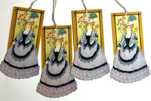 Antique Bridge Tally Cards Set of 4 Blank Victorian Lady in Blue Dress - Picture 1 of 6