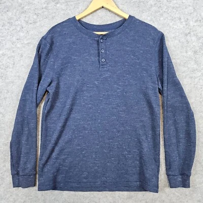 George 男式 Heathered 蓝色保暖亨利 M 码衬衫长袖华夫格针织 — 第 1/4 张图片