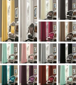 Luxury FAUX SILK Fully Lined Ready Made Eyelet Curtains Ring Top with Tie Backs - Picture 1 of 19