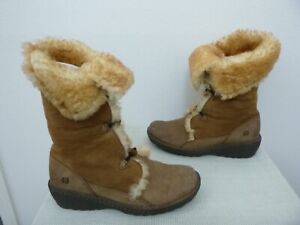 Born Telly Brown Sheepskin Shearling Fur Tall Winter Snow Toggle Boots 11 43