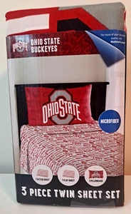 Ohio State Buckeyes 3 Piece Microfiber Twin Sheet Set Officially Licensed - Picture 1 of 4
