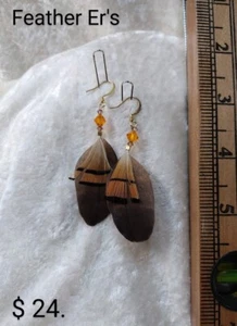 Pendientes 2-1/2" Plumas Auténticas con Swarovski Colgados en GP Gancho ¡Cables de Oreja! - Imagen 1 de 1