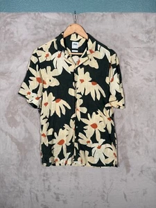 Zara Hawaiian Shirt Mens Medium Relaxed Fit Floral Linen Blend Green - Picture 1 of 6