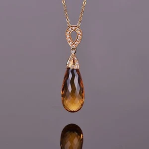 Goldener Citrin und Diamant Briolette Anhänger 14k WG - Bild 1 von 2