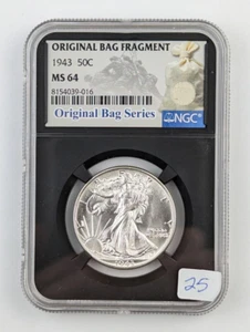 1943 Walking Liberty Silver Half Dollar - MS64 NGC Original Bag Relic Label - Picture 1 of 4