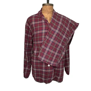 Brooks Brothers Flannel Pajama Set Mens Sz L 2 Piece Burgundy Plaid Cotton - Picture 1 of 7