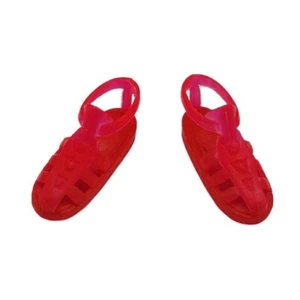 MATTEL BARBIE / SKIPPER CORAL PINK FLAT STRAP SANDALS BEACH SHOES PLASTIC JELLY - Picture 1 of 6