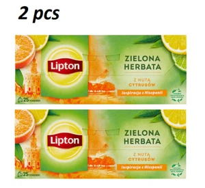 2 x Lipton Green Tea with a Note Of CITRUS Flavor Tasty Tea - 2 x 25 Bags - Picture 1 of 3