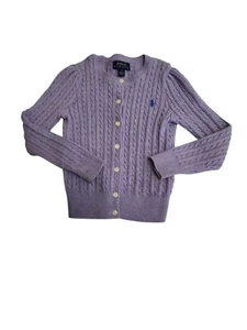 Polo Ralph Lauren Girls Cable Knit Cardigan Sweater Size 5 Lavender 100% Cotton - Picture 1 of 6