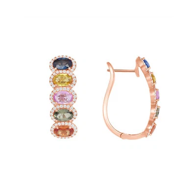 5.47 CT Multi Color Sapphire in 14K Rose Gold 36 mm Height  Hoop Earrings - Image 1 of 4