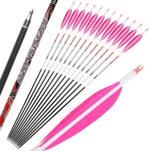 12X 32" Pure Carbon Arrow SP300-800 Feather Archery Recurve Bow Compoundbow Hunt - Picture 1 of 20