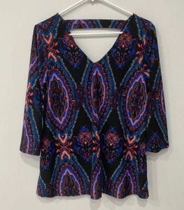 Espresso Women’s Multicolor Paisley V-Neck Top Size Large - Picture 1 of 7