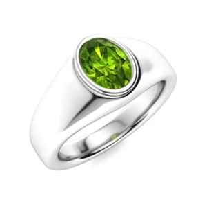 925 Sterling Silver Ring, Natural Peridot Gemstone Ring, Wedding Band Ring Him - Picture 1 of 3