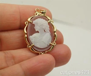 10K GOLD LEFT FACING RED AGATE CAMEO PENDANT YELLOW GOLD - Picture 1 of 4