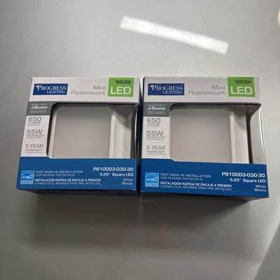 Lot 2 New Progress Lighting 805309 Mini Flushmount 5.25” Square LED Light White - Image 1 of 3