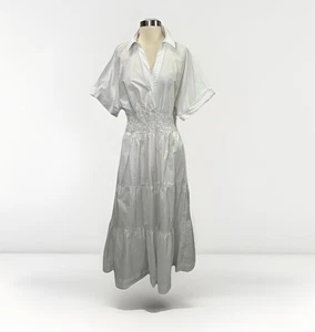 Anthropologie Somerset Maxi Dress Crisp White Smocked Waist Beach Womens M - Picture 1 of 11